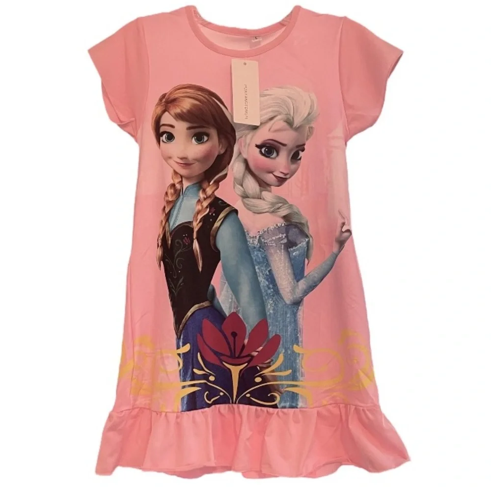 Princess Nightgown Frozen Elsa & Ana Silk Fairytale Disney Princess Pajamas Pink